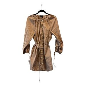 J. Crew Brown Ruched Tie Front Shirt Dress- size Medium